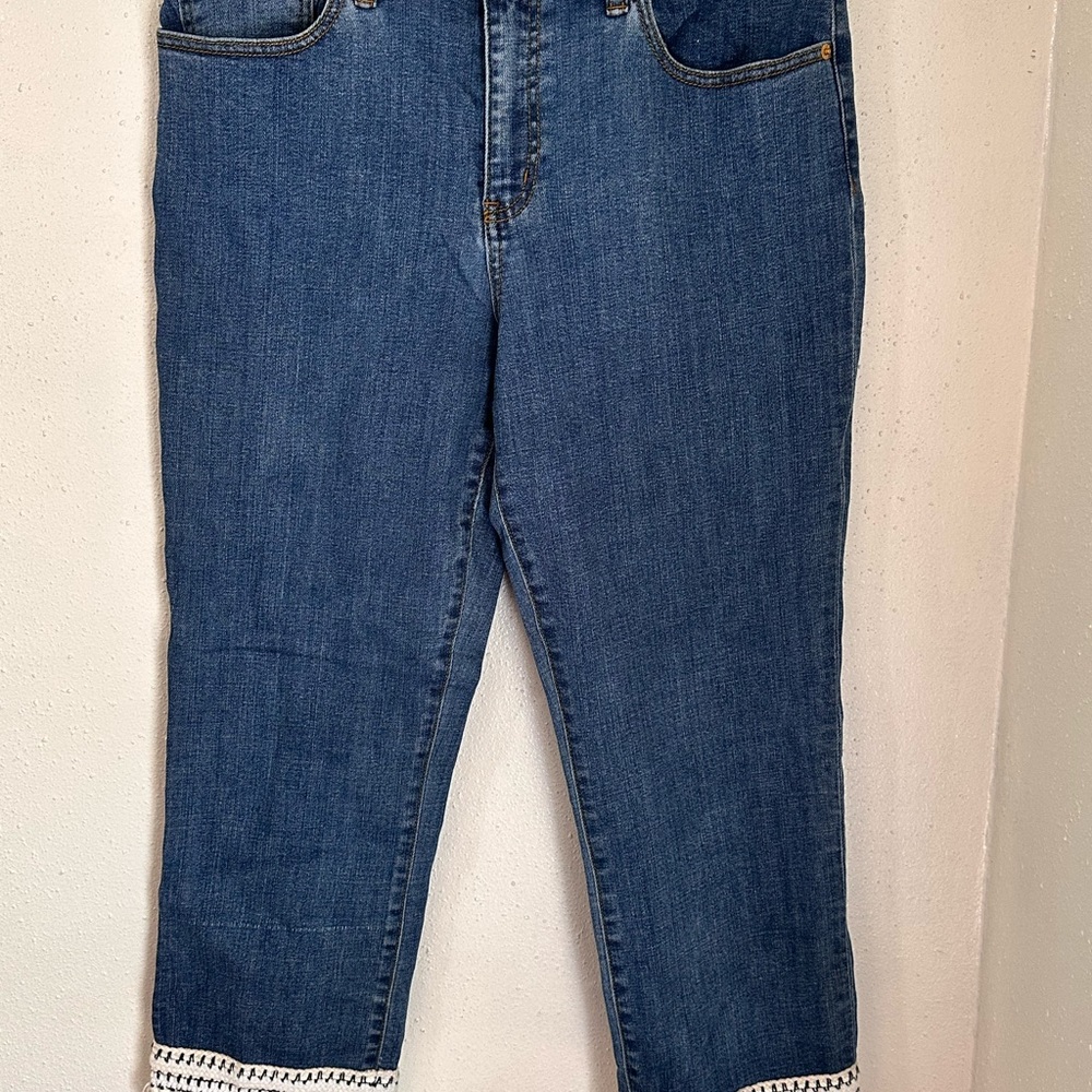 Tory Burch Blue Cropped Jeans with White Trim